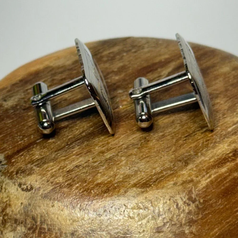 Vintage Silver-Tone Etched Cuff Links Rectangular Swirl